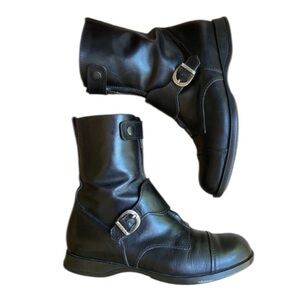 Hogan Boots Womens Size 38 Black Leather Biker Moto Buckle Front Zip Mid Calf